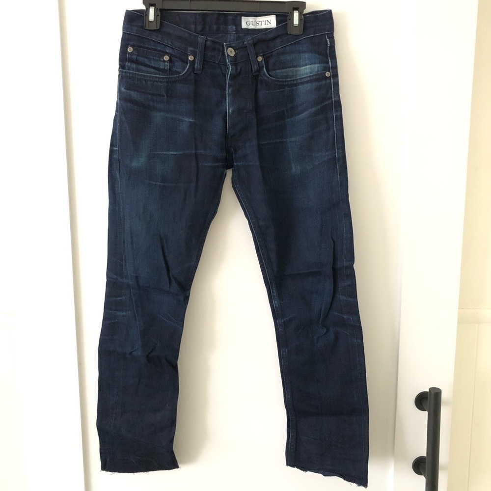 Gustin Blue Skinny Raw Button Fly Selvedge Jeans 30